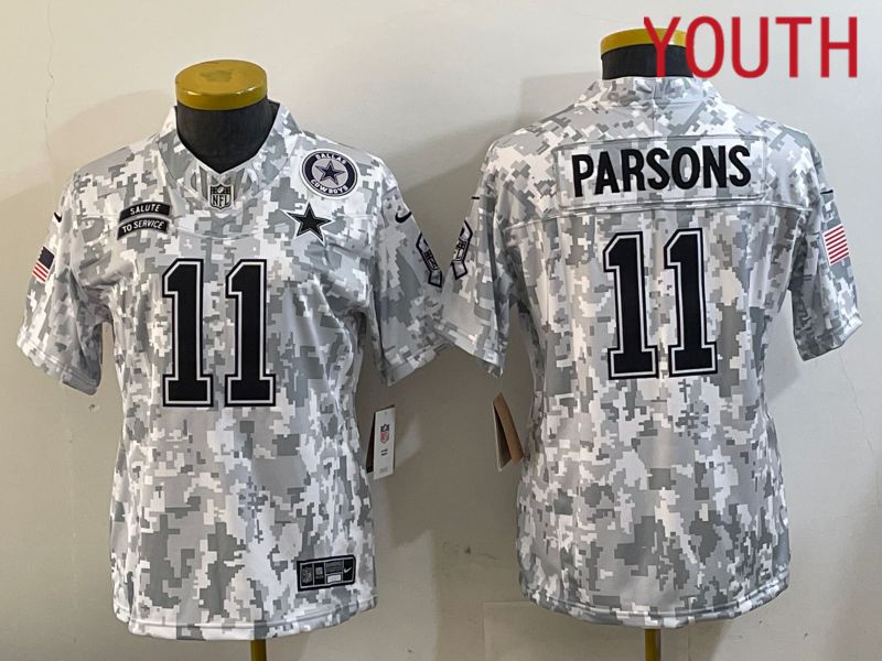 Youth Dallas Cowboys #11 Parsons Nike Arctic Camo 2024 Salute to Service Limited NFL Jersey style 2